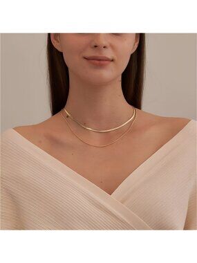 14K Gold/Silver Plated Snake Chain Choker Necklaces 1.5/3/5MM(W) 14"/16"(L)